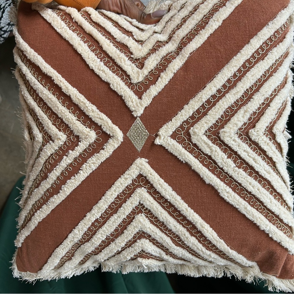 Decorative Brown and Cream Geometric Design Throw Pillow - NWT